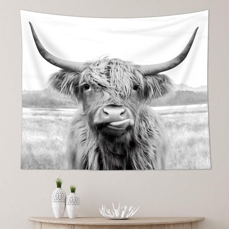 AMBZEK Highland Cow Tapestry, 51Hx59W Inch, Funny Western Decor, Wall Art for Bedroom, Dorm, Living Room - Image 1